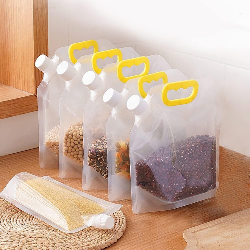 Multigrain Storage Bags, Grain Moisture-Proof Sealed Bag, Food Storage Pouches, Airtight Packaging Baggies, Reusable and Stand Up Storage for Grain, Rice, Beans, Candy, Liquid Storage, 5pcs (1.5L)