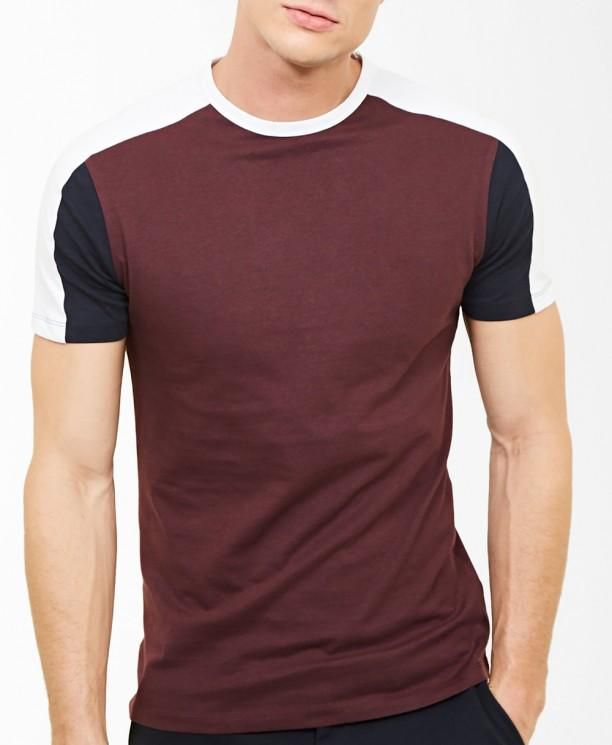 Burgundy Multi Colourblock Sleeve T-Shirt