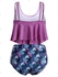 Plus Size Floral Leaf Ruched High Waisted Tankini Swimsuit - 5x