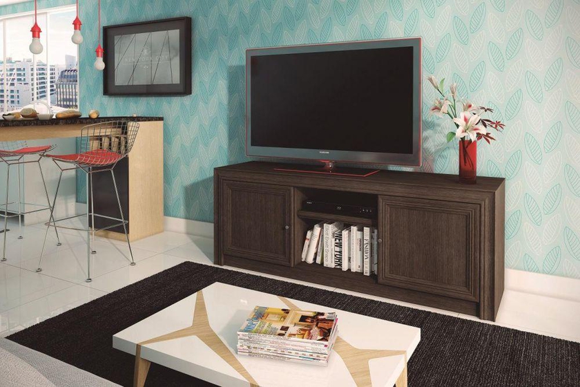 Ditalia Wooden TV Cabinet With Two Doors, Dark Brown With installation