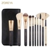 10 Pcs Premium Quality Makeup Brush Set - Black Leather Case Black/Gold