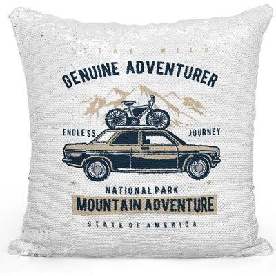 Adventure Themed Sequin Decorative Throw Pillow White/Blue/Silver
