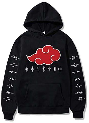 BLWX Naruto Hoodie Akatsuki Logo Red Clouds Unisex Youth Men's Women's Teens Long Casual Pullovers Printing Hooded Top Cosplay Costume Jumpers (Color : Black, Size : Large)