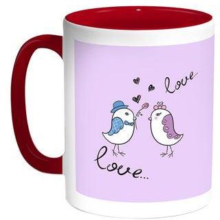 Love Birds Printed Coffee Mug Red/White