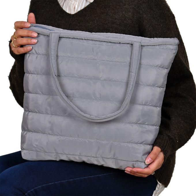 Casual Nylon Quilted Soft Shoulder Bag - Gray