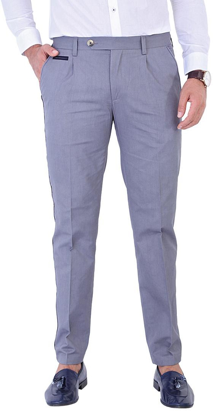 مستر باتن - Light Grey Cotton Trouser With Black Piping Detail -  DOGTR01