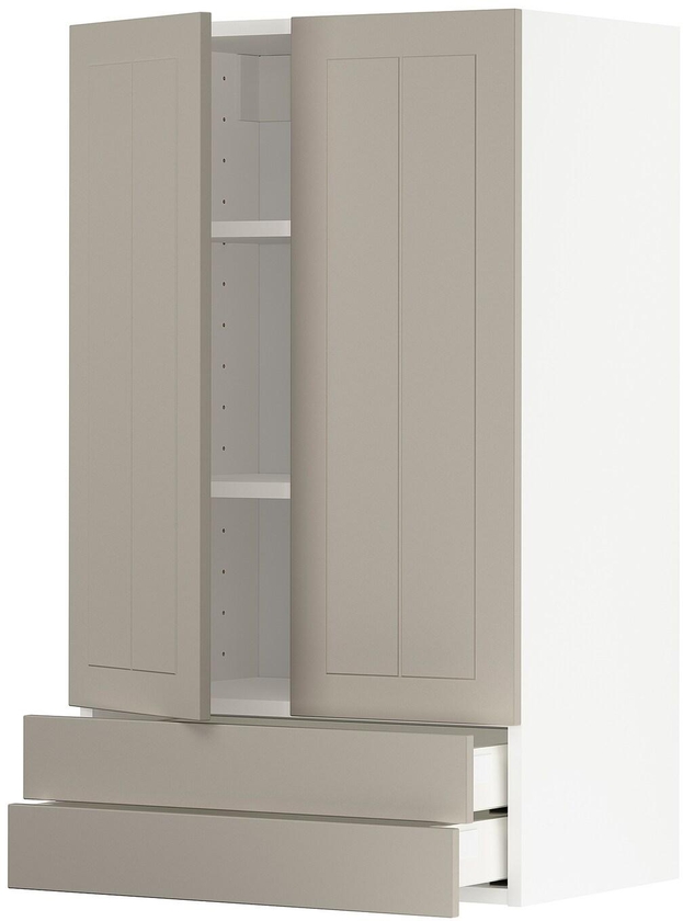 METOD / MAXIMERA Wall cabinet w 2 doors/2 drawers - white/Stensund beige 60x100 cm