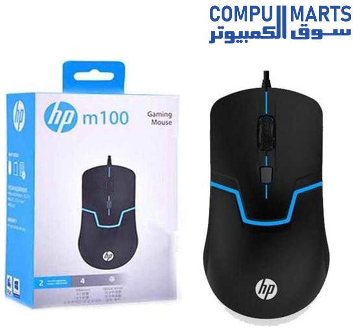 HP M100 USB Wired Gaming Optical Mouse with Adjustable DPI Settings, B