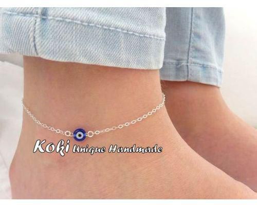 Koki Unique Handmade Silver Chain With Evil Eye Anklet