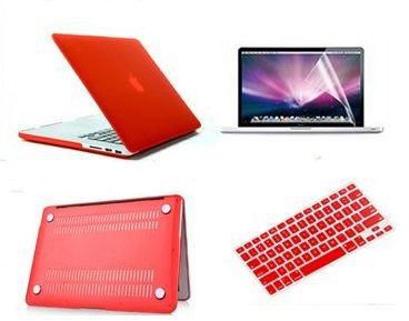 3 in 1 Matte Cyrstal Plastic Hard Case, Silicon Keyboard US Layout and Screen Guard for MacBook Air 13 Inch [Red]