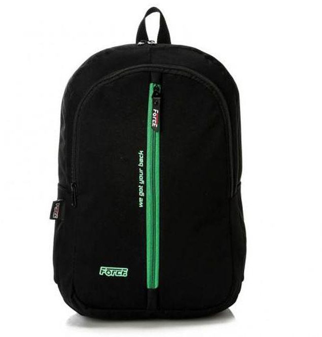 Force حقيبة ظهر يومية للجنسين - أسود بسحاب أمامي وشعار أخضر
