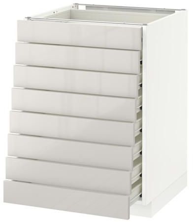 METOD / FÖRVARABase cabinet 8 fronts/8 low drawers, white, Ringhult light grey