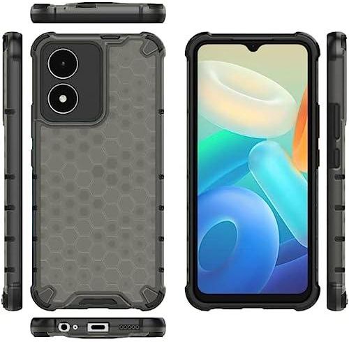 Dl3 Mobilak Case For Vivo Y02S / Vivo Y16 4G, [Honeycomb Design] Drop Protection, Ultra Thin TPU + PC Transparent Silicone Protective Case, Shockproof Cover - Black