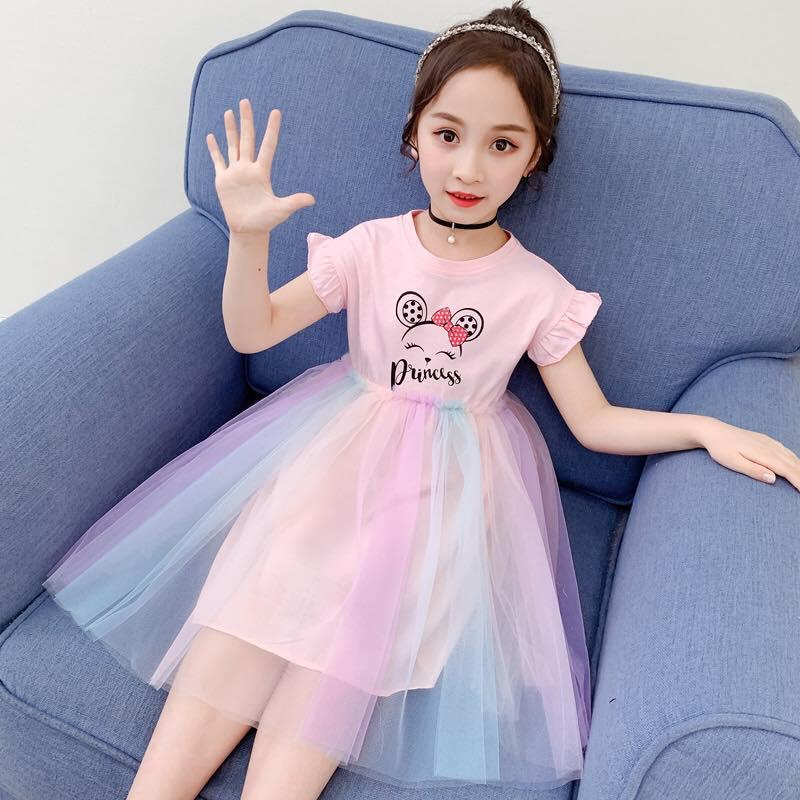 Girls Dress Minnie Mesh Pink Dress - 6 Sizes (Pink - White)