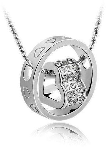 Versatile Dangle Heart Cubic Zirconia Ring Pendant Necklace in Silver Plated ‫(MM112)