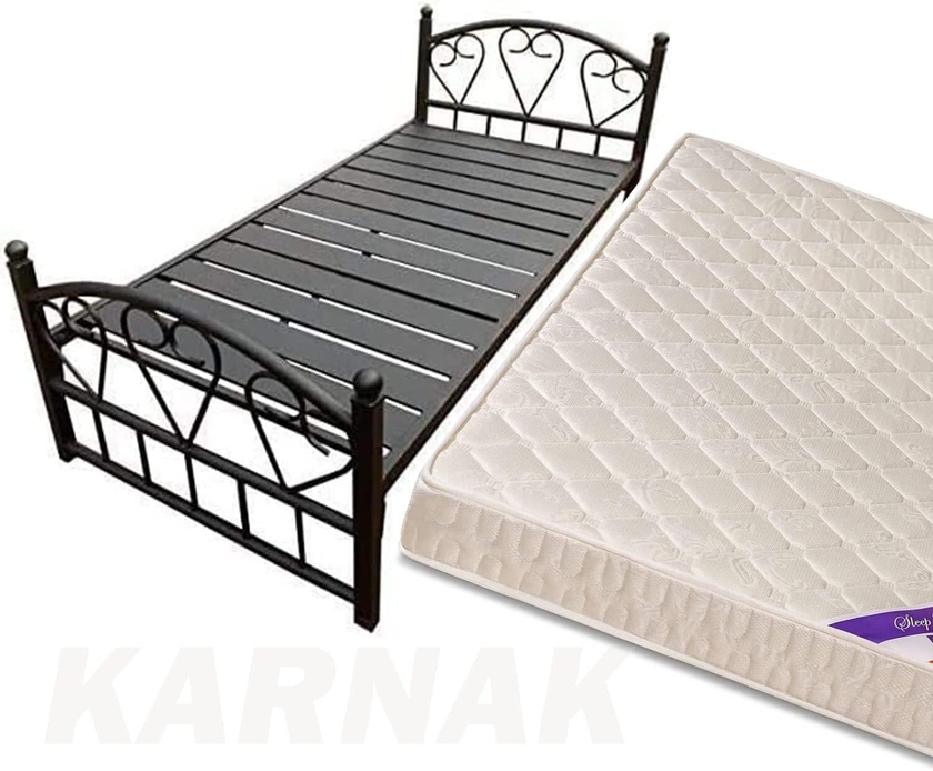 Karnak Heavy Duty Single Metal Steel Bed With Medicated Mattress Dimension 90x190 Centimeters
