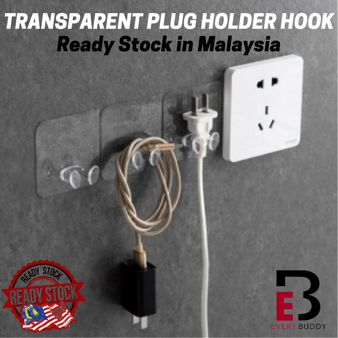 Plug Wall Mount Bracket Kitchen Wall Strong Adhesive Hook (Transparent)