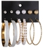 Fashion 6 Pairs/Set Jewelry Women's Hollow Hoop Pearl Earrings Gold