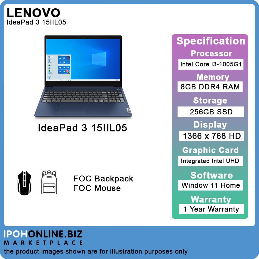 Lenovo IdeaPad 3 15IIL05 (Intel i3-1005G1/8GB/256GB SSD) Laptop - FOC Mouse