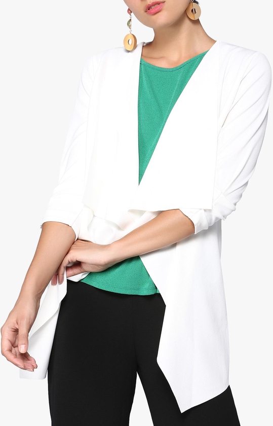 Cream Waterfall Ruched Sleeve Jacket