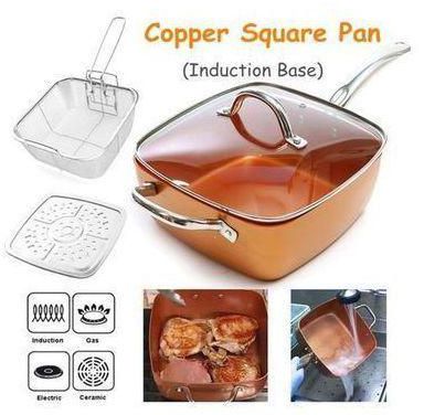 Ceramic Copper Deep Square Non Stick Cooking Pan 5 Piece Set