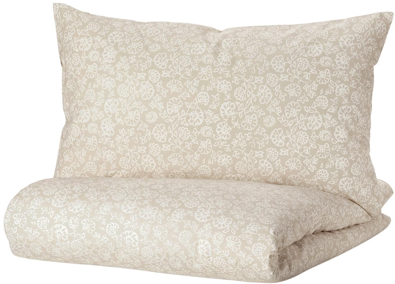TRINDSTARR Duvet cover and 2 pillowcases - beige/white 240x220/50x80 cm