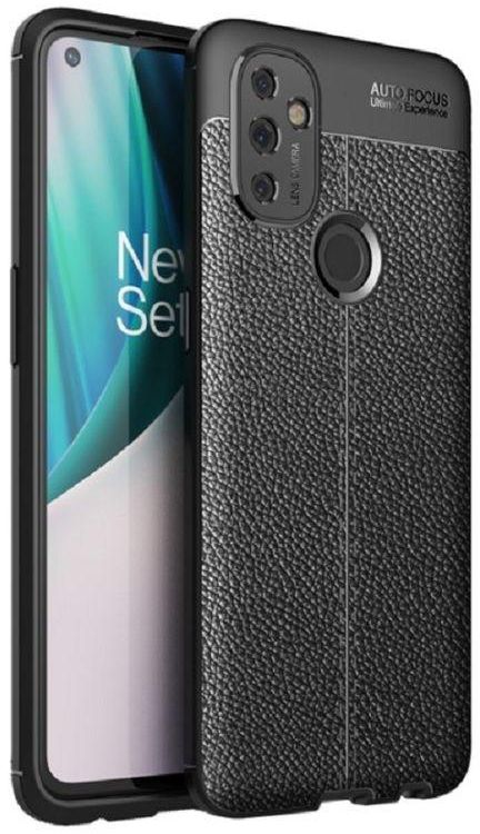 For OnePlus Nord N100 , Litchi Carbon Fiber Case - Anti-Shock - Black