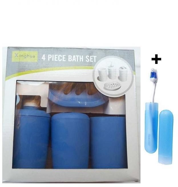Generic Bathroom Accessory Set - 4 Pcs - Blue + Free Gift