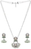 VOYLLA Festive Hues Green Enamel Faux Pearls Adorned Brass Silver Plated Jewellery Set, Onesize, Brass, No Gemstone
