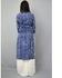 Kapish Designer Stylish Blue Batik Print Jaipuri Kurti with Wooden Buttons Cotton Fabric Blue with White 40
