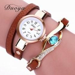 DUOYA D041 Women Wrap Around Leather Quartz Wrist Watch with Diamonds