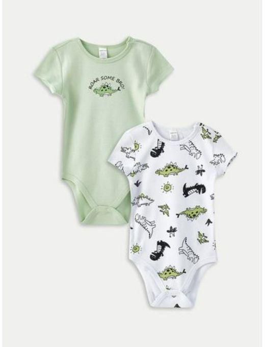 LC Waikiki Crew Neck Short Sleeve Printed Baby Boy Body With Snap Crotch 2-Pack