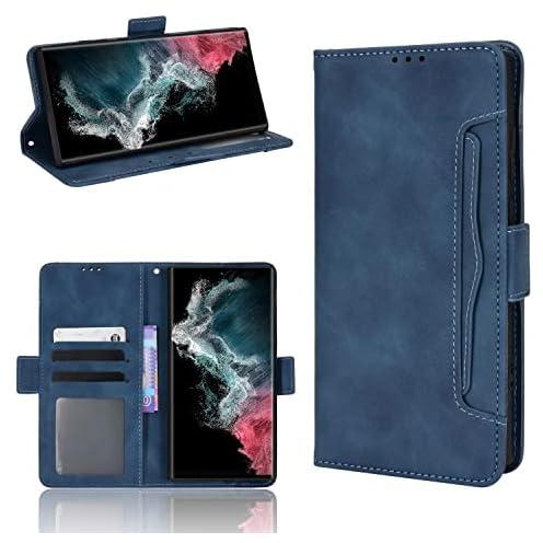 For Samsung Galaxy S22 Ultra 5G Skin Feel Calf Pattern Horizontal Flip Leather Case with Holder & Card Slots & Photo Frame (blue)