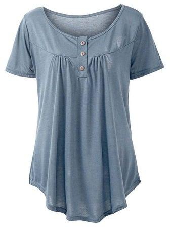 Solid Button Detailed Blouse Grey
