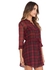 Plaid Pattern Slim Belt Long Sleeve Stand Collar Blouse Red