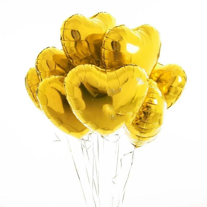 1Pc Gold Heart/Love Shaped 18inch Helium Aluminium Foil Balloon