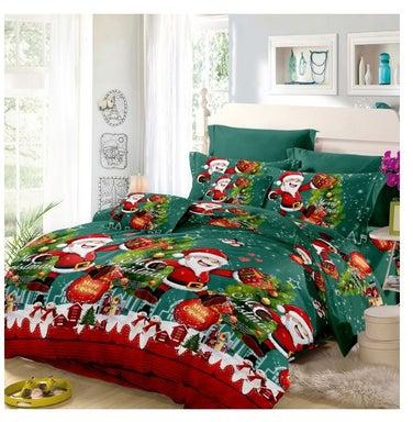 4-Piece 3D Christmas Printed Duvet Cover Set Polyester Green/Red/White King