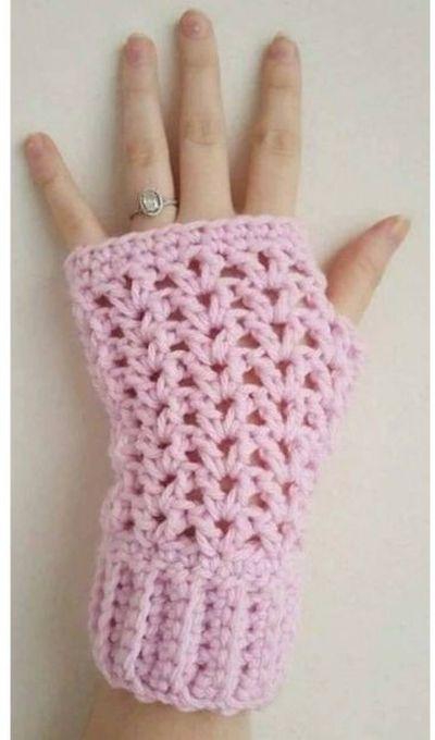 Handmade Crochet Fingerless Gloves -pink Color