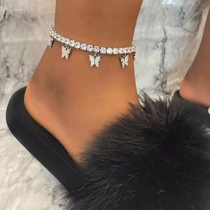 Fashion Rhinestone Crystal Tennis Chain Butterfly Anklet Bracelet For Women