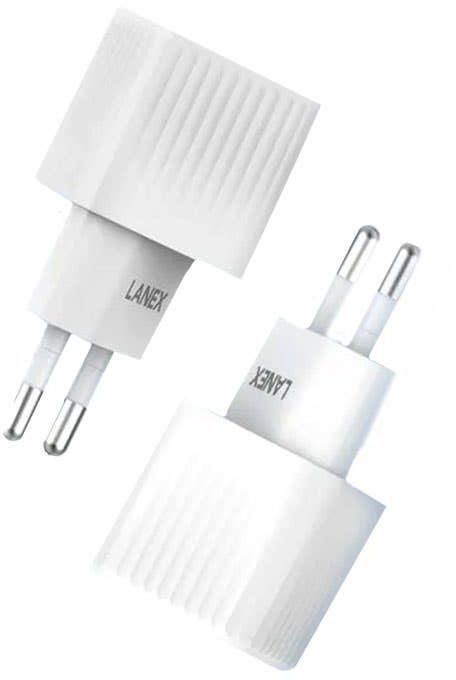 Get Lanx Wall Charger, 20 Watt, Two Ports - White with best offers | Raneen.com