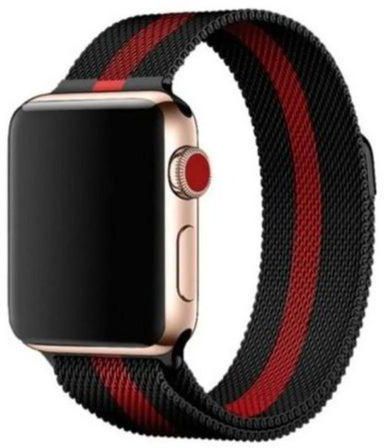 Milanese Loop Stainless Steel Replacement Band For Apple Watch Series 7/6/SE/5/4/3/2/1 - 42/44/45mm Black/Red