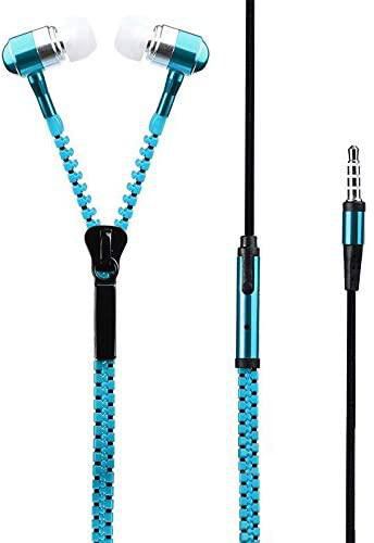 In-Ear Zip Zipper Style Tangle Free Hands Free Headphone Headset Mic Earphones Light Blue