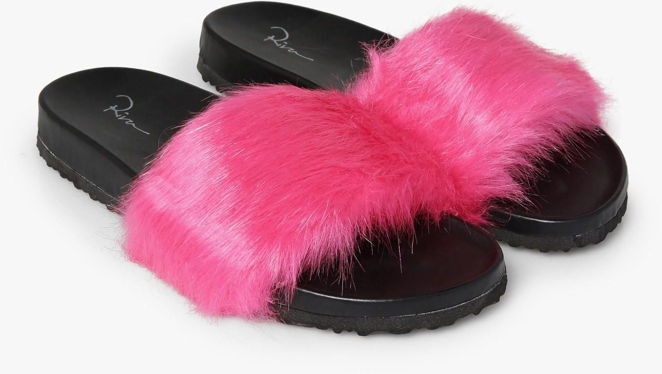 Pink Faux Fur Slides