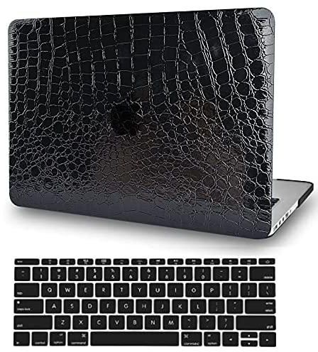KECC Leather Case Compatible with MacBook Air 13" Retina (2020/2019/2018, Touch ID) w/Keyboard Cover Italian Leather Case A1932 2 in 1 Bundle (Black Crocodile Leather)