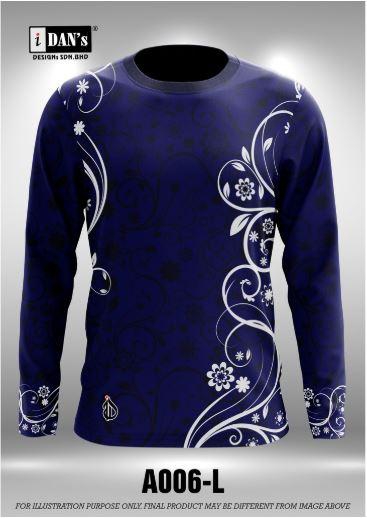 A006 Batik Songket Sublimation Round Neck Long Sleeve Tshirt - 10 Sizes (As Picture)