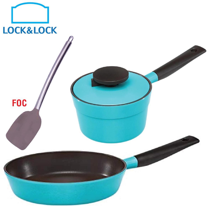 Lock &amp; Lock Cookplus Minimal 18cm Sauce Pot + 28cm Fry Pan + Chefology Turner (Blue)