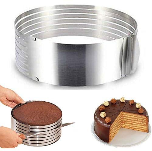 RAINBEAN Adjustable Layered Cake Cutter Slicer,6-8 Inch Stainless Steel Round Bread Cake Slicer Cutter Mold Cake Tools,Circular Baking Tool Kit Set Mousse Mould Slicing-Silver