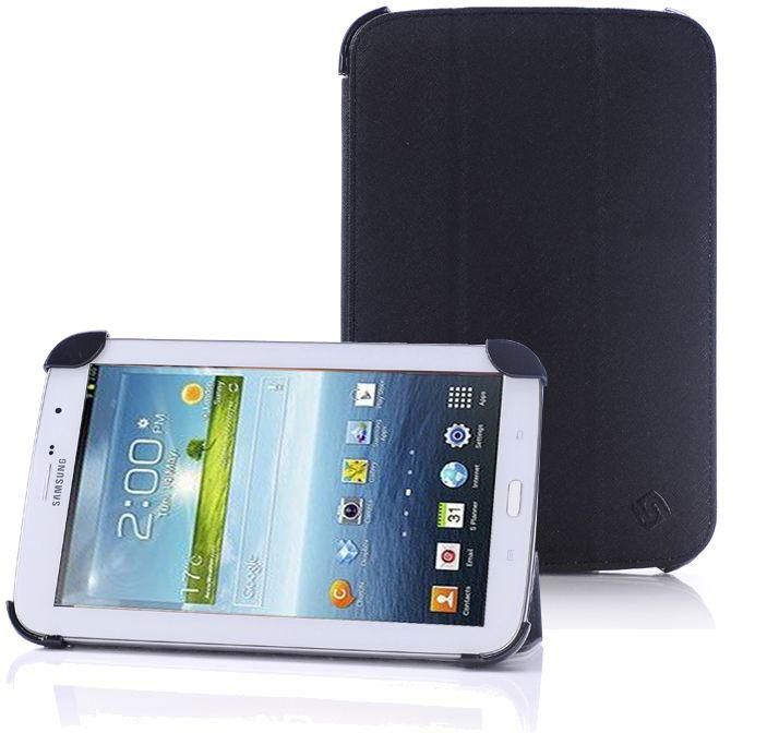 Belk Series Cross Texture 4-fold Leather Case Cover  For Samsung Galaxy Tab3 P3200 P3210 - Black