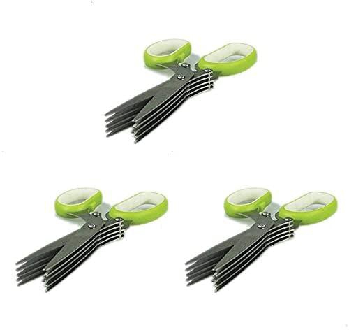 Stainless Steel Multifunction Kitchen Scissors With 5 Blades Set Of 3 Pieces - Silver Green