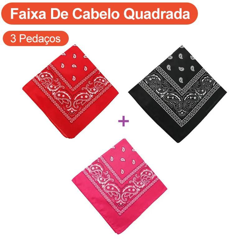 Black + Red + Rose Color 3 Pcs Hair Accessories Square Hair Band Portable Paisley Square Scarf